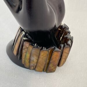 Stretch Bracelet Iridescent Brown Abalone Shell Long Chips